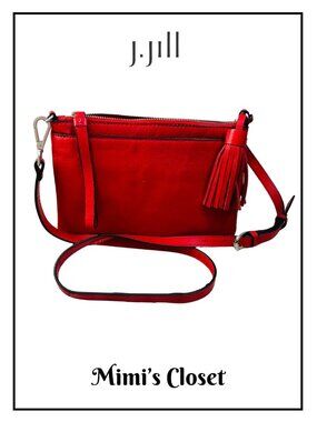 J.JILL Genuine Leather Crossbody Purse with Tassel - Red